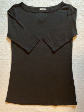 NWT Michael Stars For Anthropologie Shine Boat Neck ¾ Sleeve Top, Black, Sz M/L